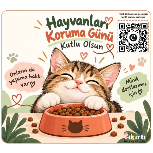 Videolu Mama Etiketi Kalıbı Hayvanları Koruma Günü QR kodlu