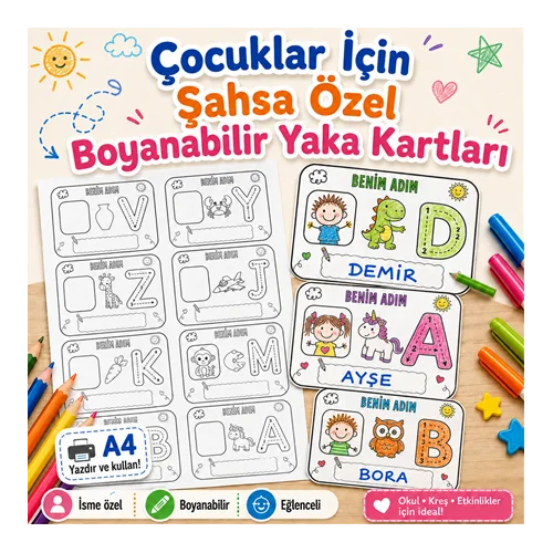 Okul Öncesi Boyanabilir Yaka Kartı Şahsileştirilebilir