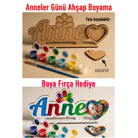 Anneler Günü Ahşap Boyama Fırça Boya Hediye