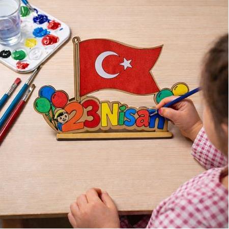 23 Nisan Ahşap Boyama Fırça Boya Hediye