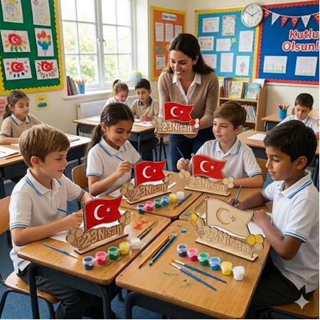 23 Nisan Ahşap Boyama Fırça Boya Hediye