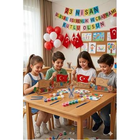23 Nisan Ahşap Boyama Fırça Boya Hediye